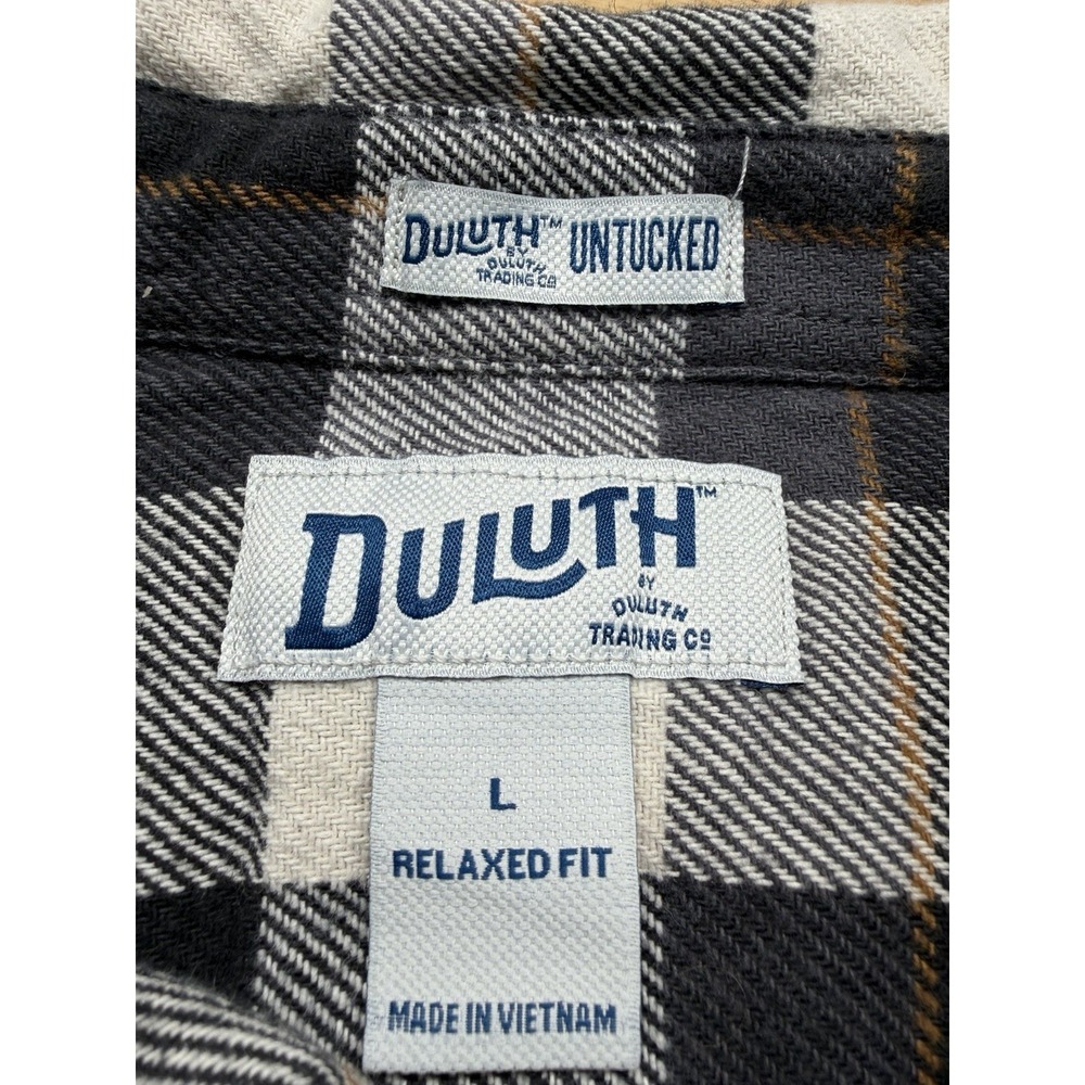 Duluth‎ Trading Co Untucked Black/White Plaid Flannel Shirt Men's XL Relaxed Fit - Picture 3 of 10